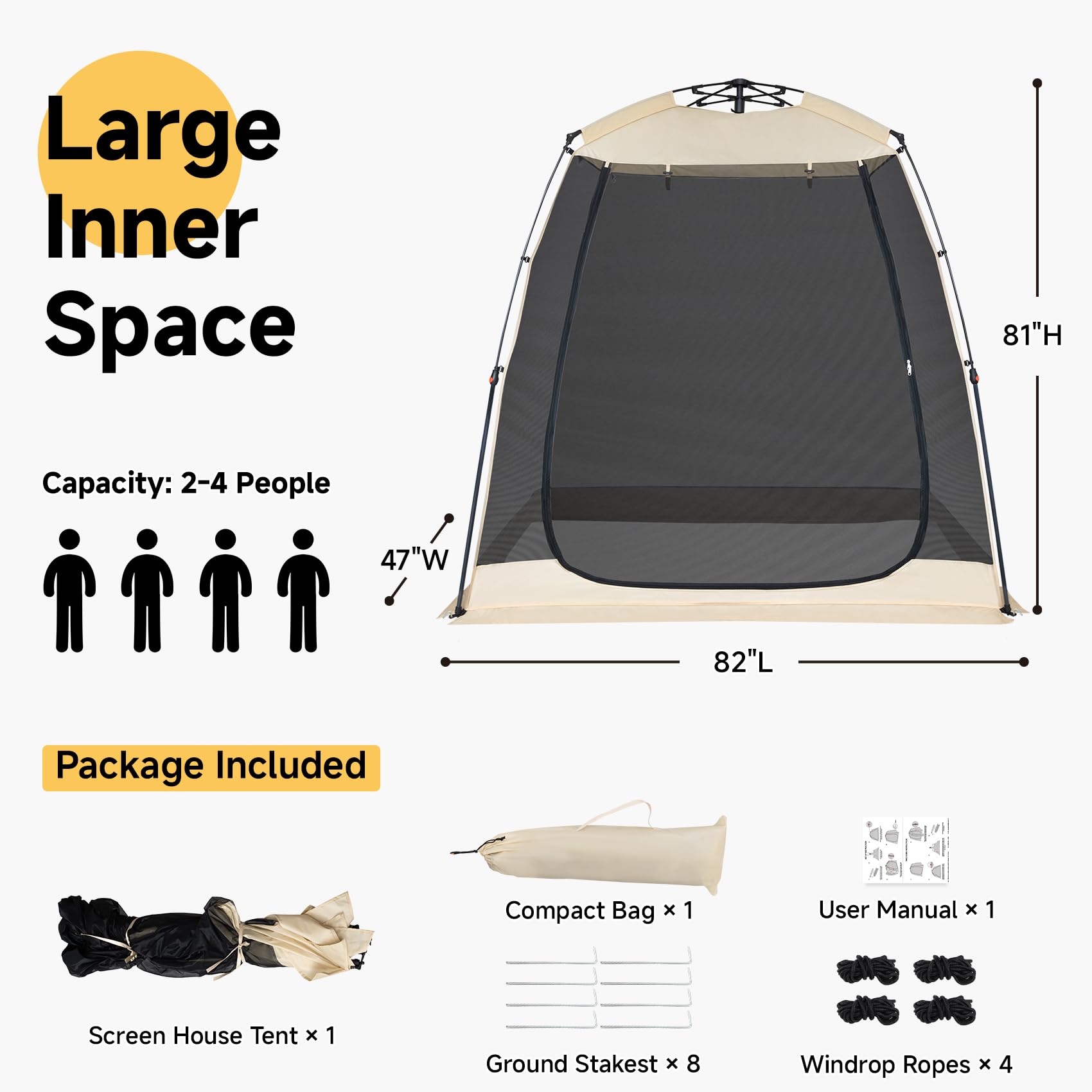 Alvantor Screen House Gazebo, 2-4 Person Pop Up Screen Tent, Instant Screen Room With Carry Bag, Outdoor Mosquito Tent Camping,