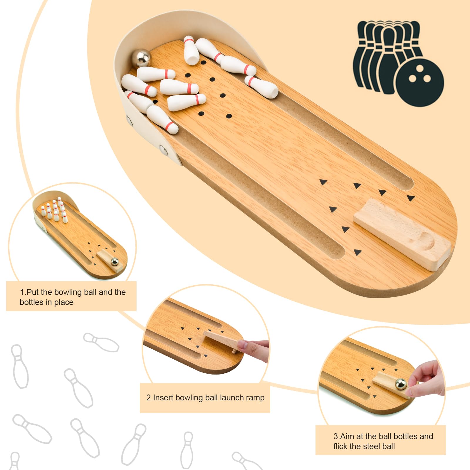 Tabletop Mini Bowling Game Set,Funny White Elephant Gifts For Adults,Wooden Mini Bowling Set For Home Office Desk Toys Stress Re
