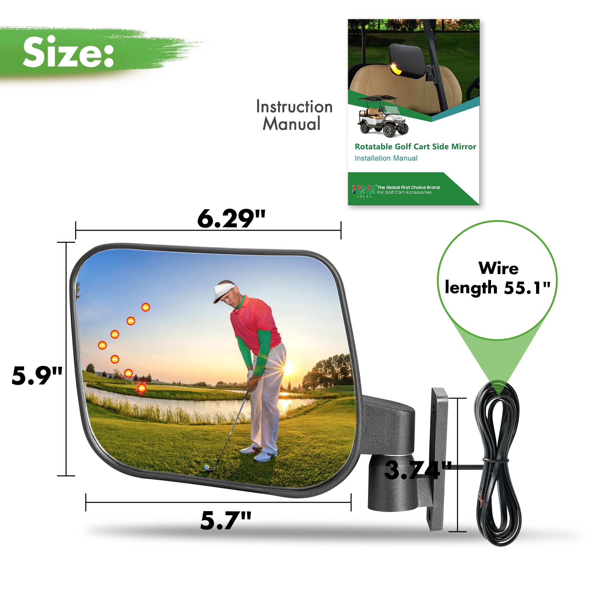 10L0L Side Rear View Mirror Set With Turn Signals For Ezgo Club Car Yamaha Gas & Electric Golf Carts