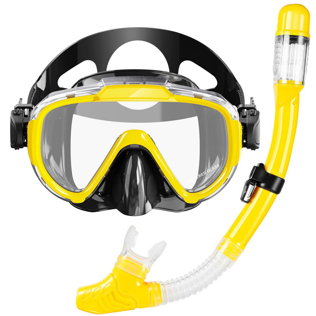 Snorkel Set, Zipoute Snorkel Dry Top Snorkeling Gear For Adults, Panoramic Anti-Leak And Anti-Fog Tempered Glass Lens, Adults Ad