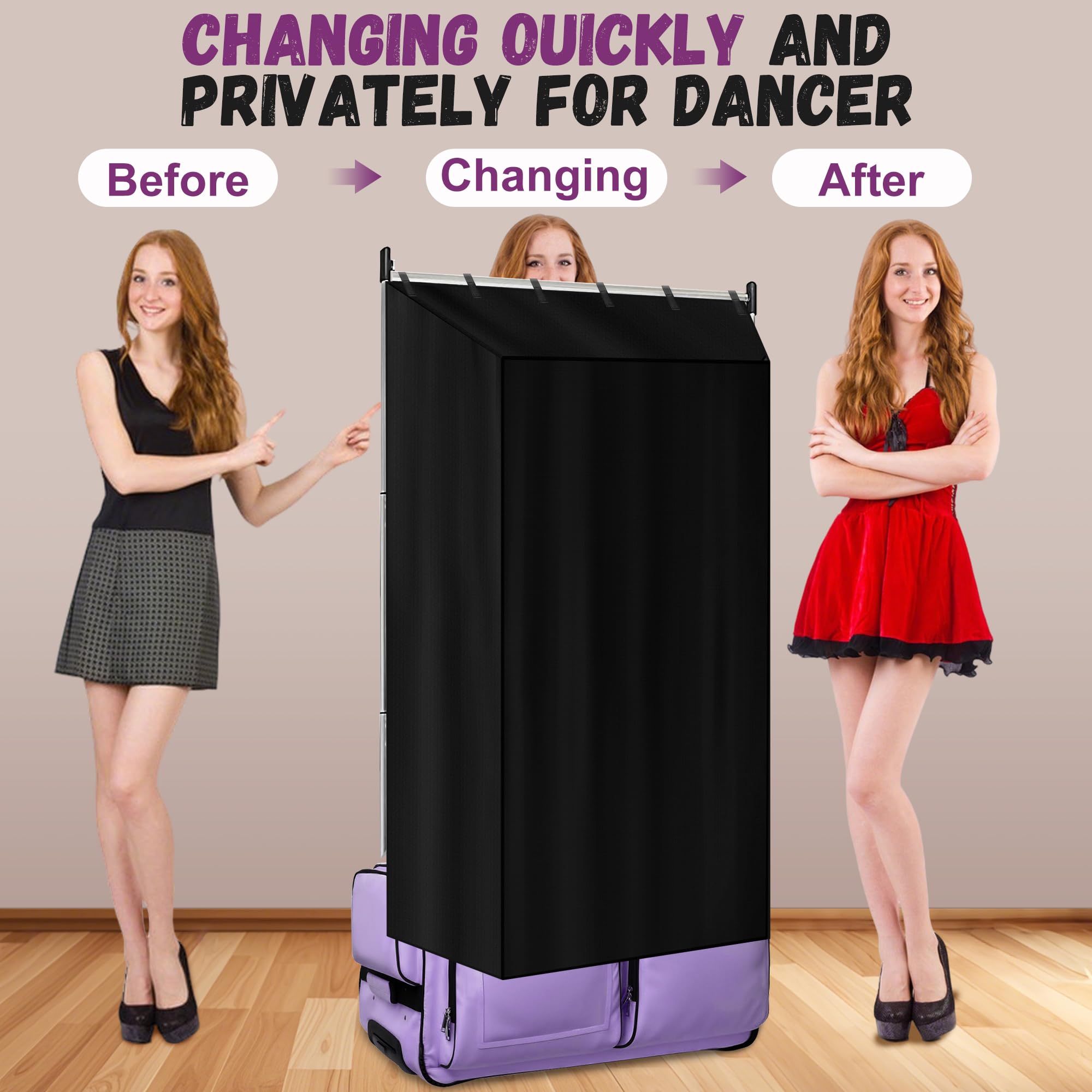 Runnico Three Sides Privacy Curtain For Dance Bag, Portable Dancer Changing Curtain With Storage Bag, Backstage Privacy Changing