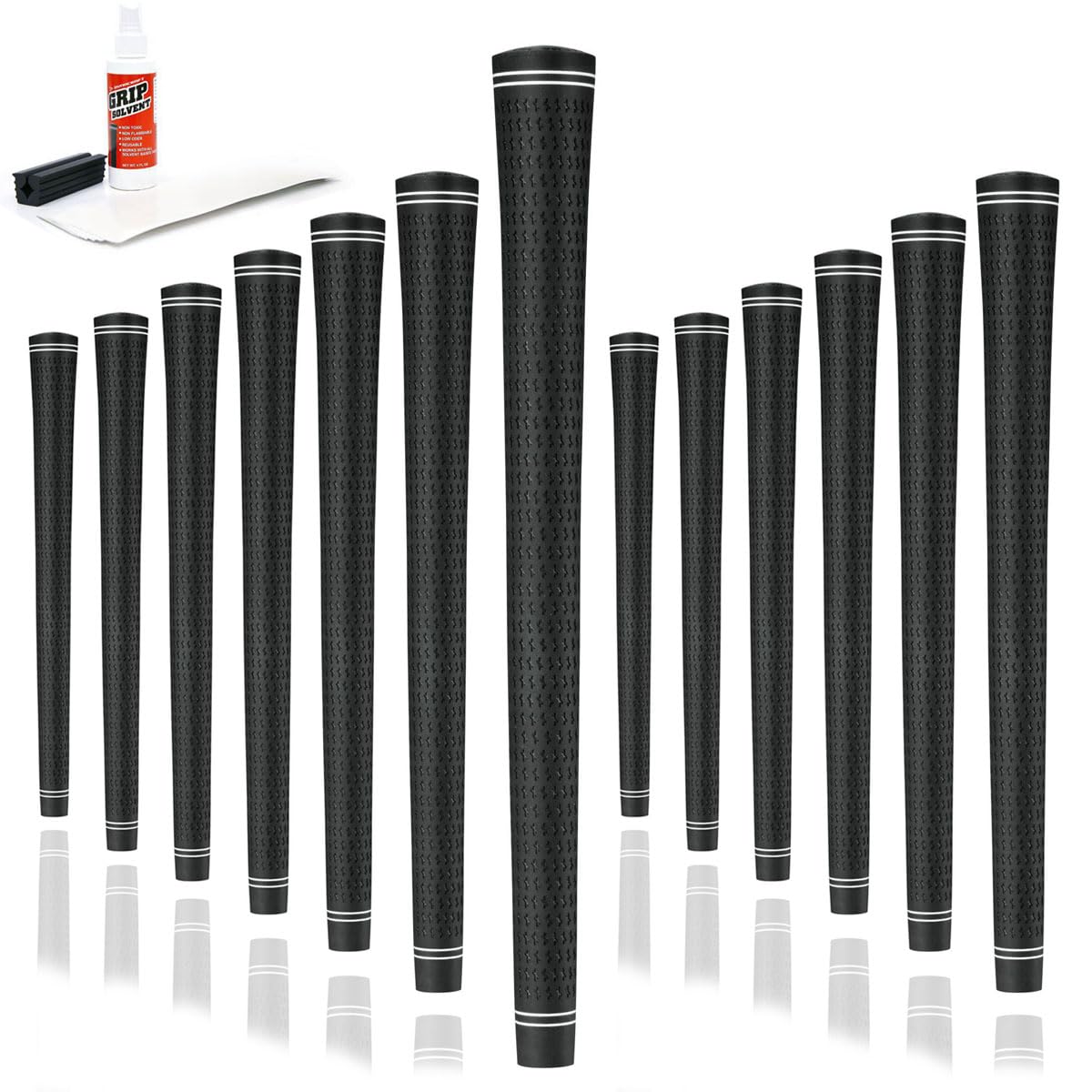 Karma Revolution Standard Size Golf Grip Kit with Grip Tape, Solvent, Rubber Vise Clamp, 13 Black No Alignment Necessary Easy In