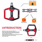 Black Red 528 Shanmashi Mountain Bike Mtb Pedals Aluminium Bicycle Bmx Flat Pedal With Removable Non-Slip Studs 9/16