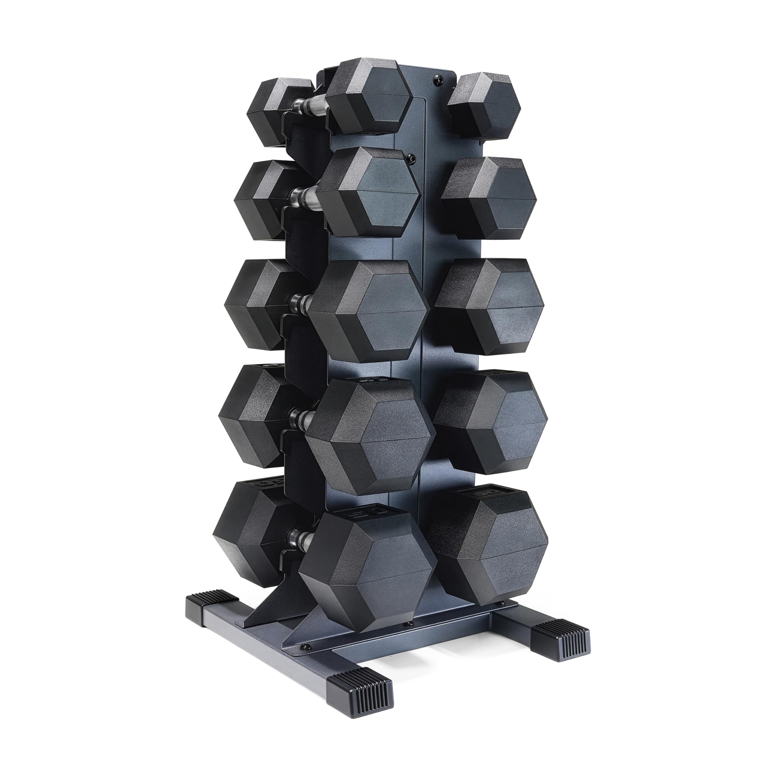 CAP 300 lb Dumbbell Set with Rack, Rubber Coated Hex Free Weight Set, Compact Vertical Storage, for Strength Training & Home Gym