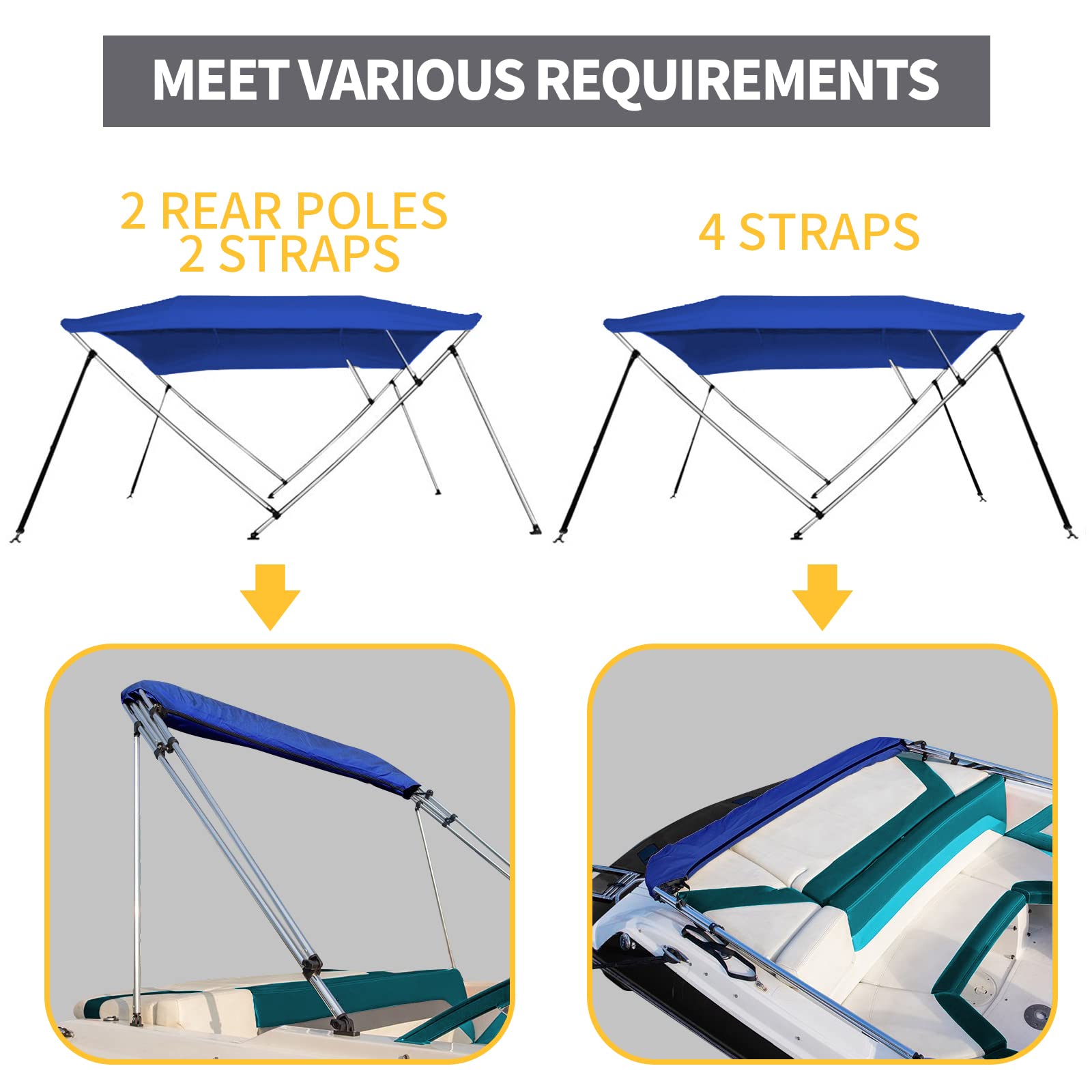 Seamander Bimini Top For Boats,3-4 Bow 13 Different Size Bimini Tops,Includes Bimini Top Hardwares And Boot Cover,3 Bow 6Ft Leng