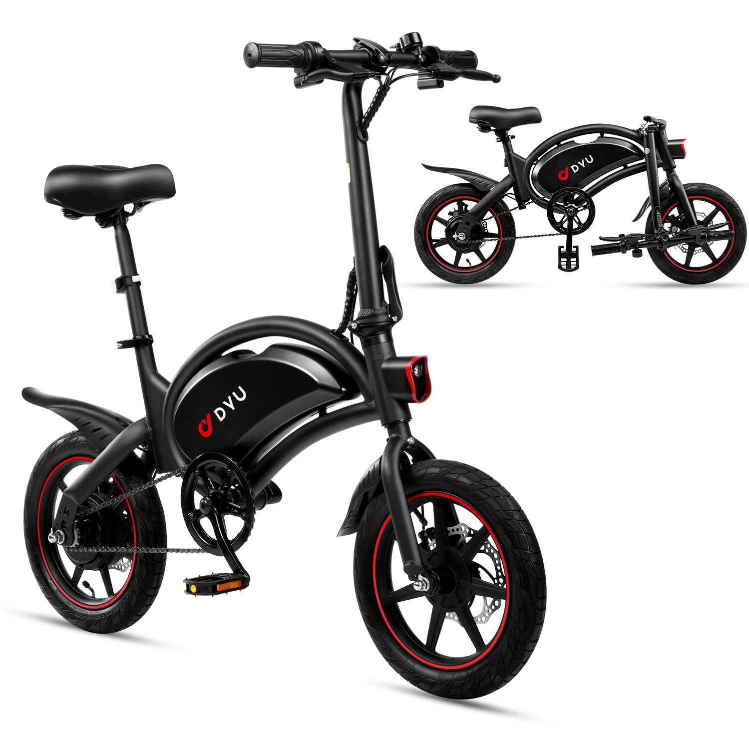 DYU Electric Bike for Adults Teens, D3F 14 Folding Electric Bicycle,Commuter City E-Bike with 250W Motor and 36V 10AH Lithium-Io