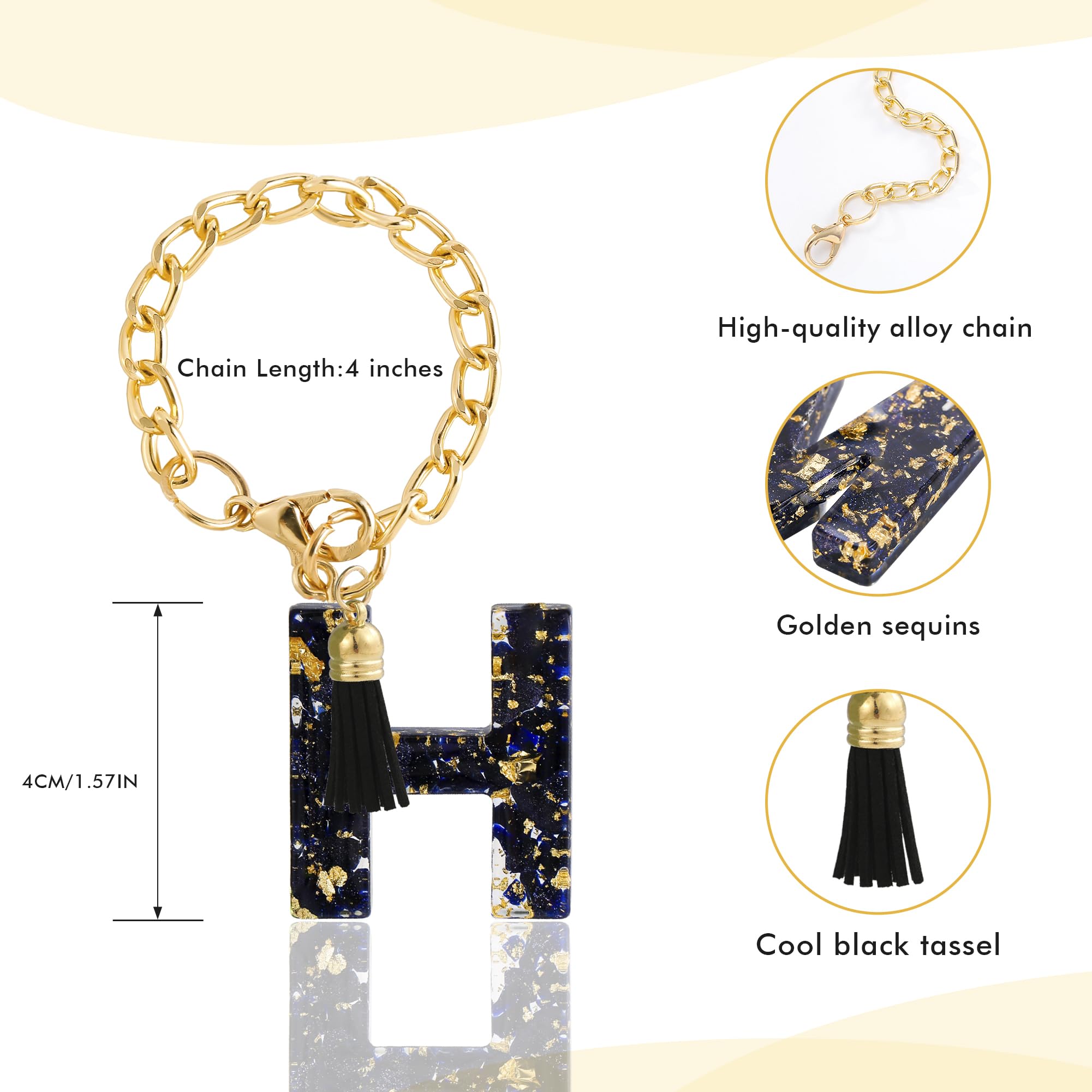 Letter Charm Accessories for Stanley Cup 1 PCS Cute Initial Keychain Handle Charm for Stanley Tumbler for Women Black Letter H