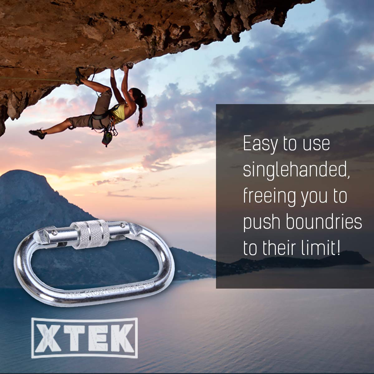 Climbing Carabiner - Uiaa & Ce Rated 25 Kn 5620 Lb - Heavy Duty Rugged Terrain Locking Carabiner Clip - Industrial Strength Cara