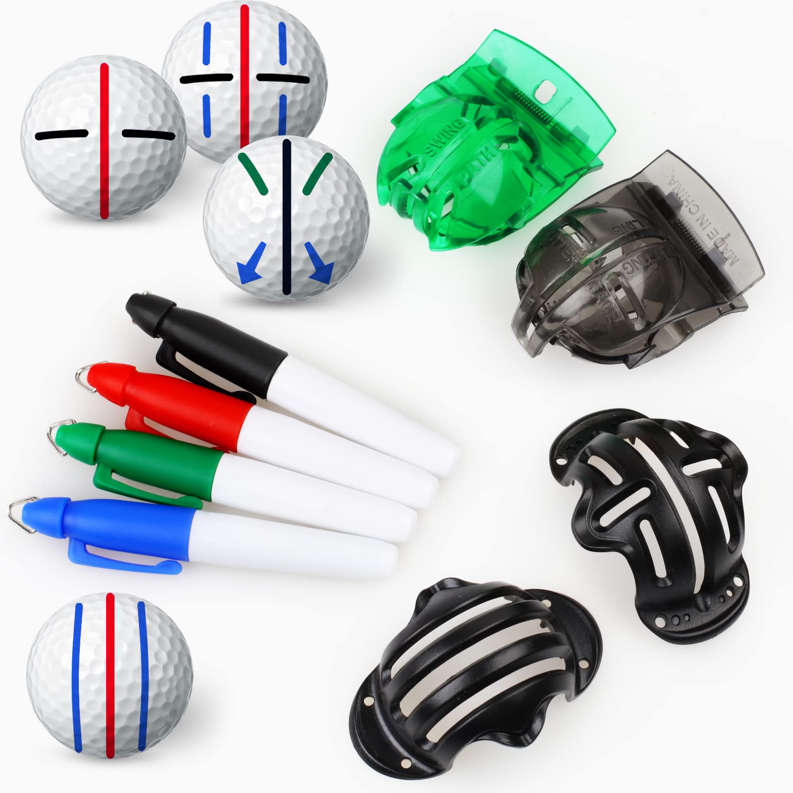 8 Pack Golf Ball Marker Liner Drawing Marker, 4 Golf Ball Marker Stencil And 4 Color Golf Ball Markers, Golf Ball Line Marker To