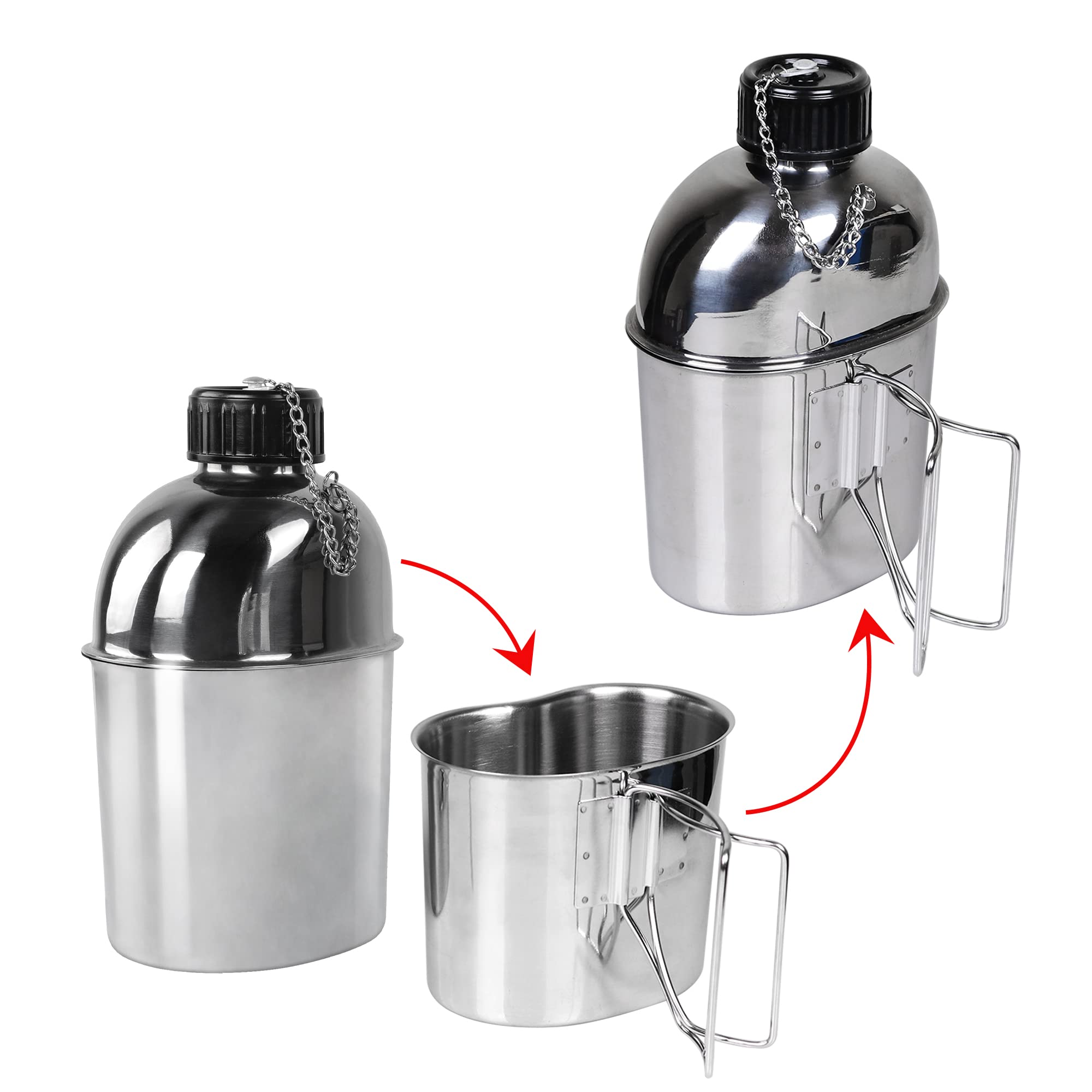 Goetland Stainless Steel Wwii Us Military Canteen Kit 1.2Qt With 0.6Qt Cup Nylon Cover G.I.