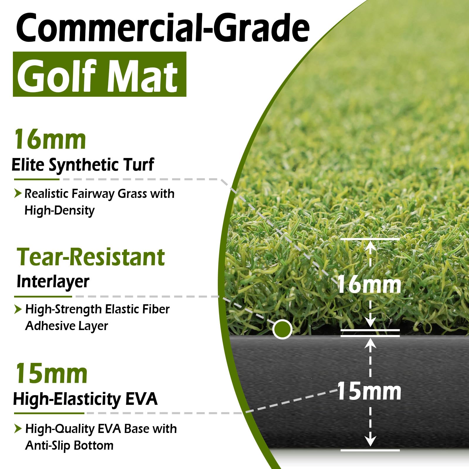 Bearwill Golf Mat 31Mm, 5Ft X 5Ft Golf Hitting Mat For Indoor Outdoor Practice, High-Elasticity Elite Artificial Grass Simulator
