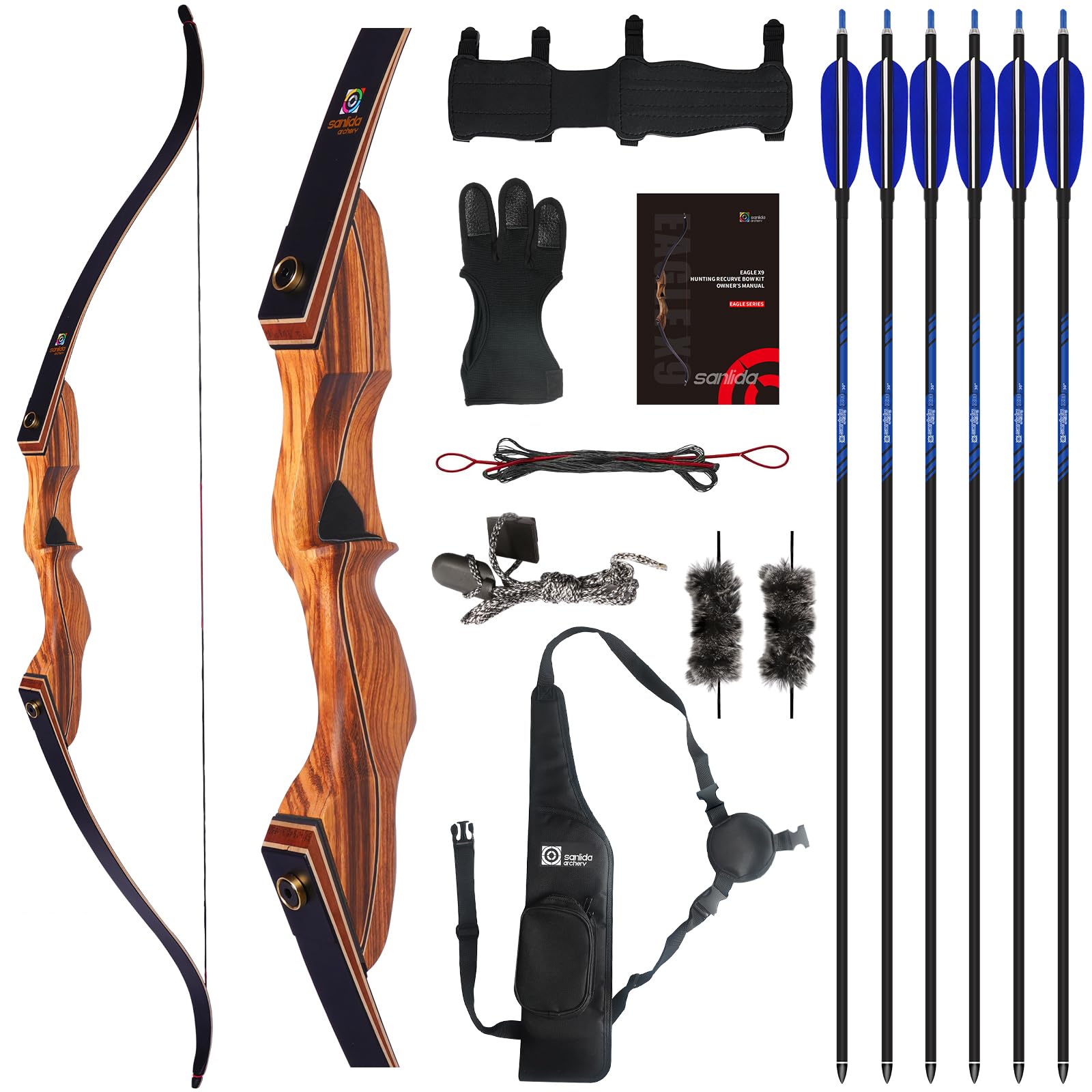 Sanlida Eagle X9 New 58    Rth Standard Hunting Recurve Bow And Arrow Set For Adults And Hunters, Wooden Takedown Recurve Bows P