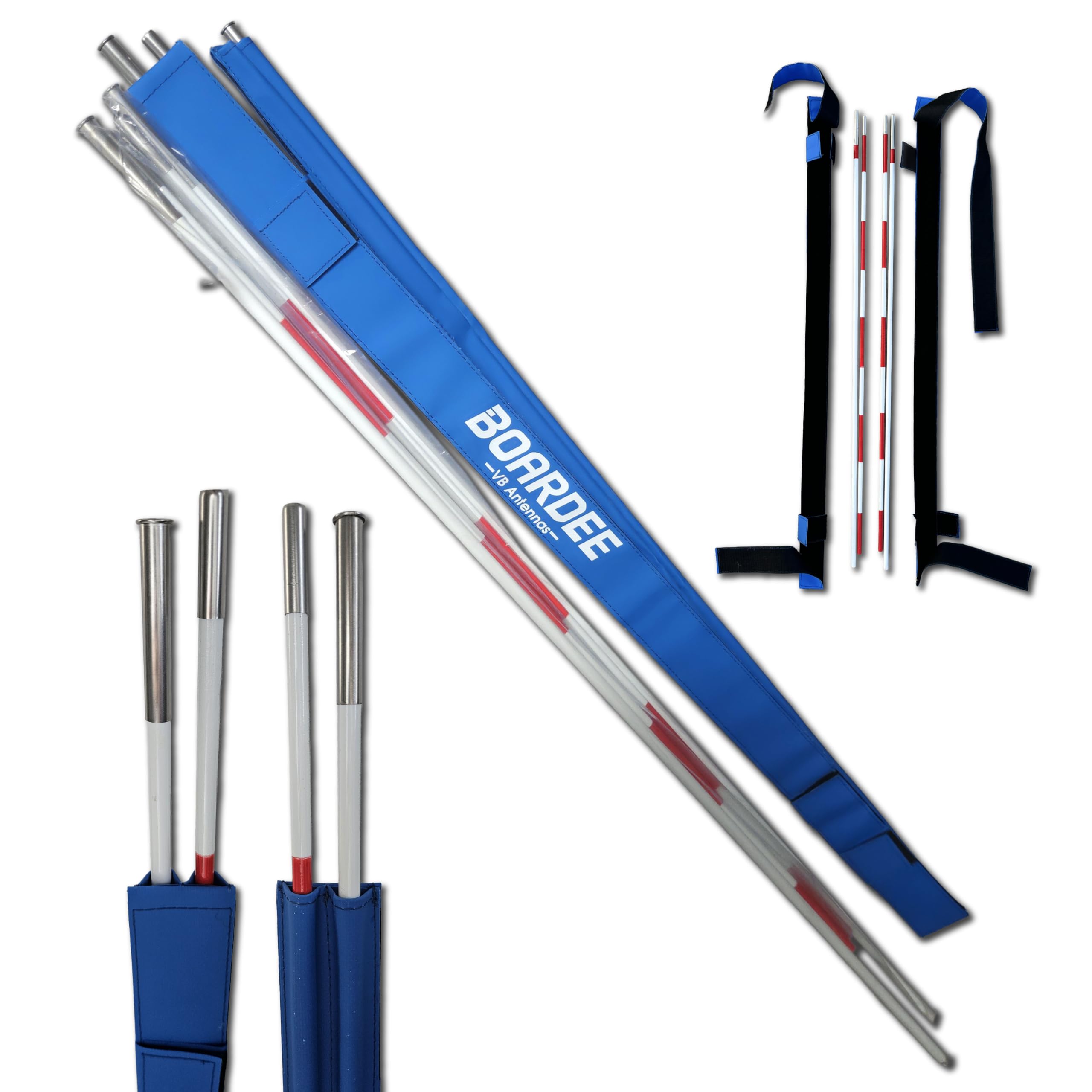 Boardee Foldable Volleyball Antenna Set - Durable Tarpaulin Hook-And-Loop Sleeves With Collapsible Fiberglass Antennas - Indoor
