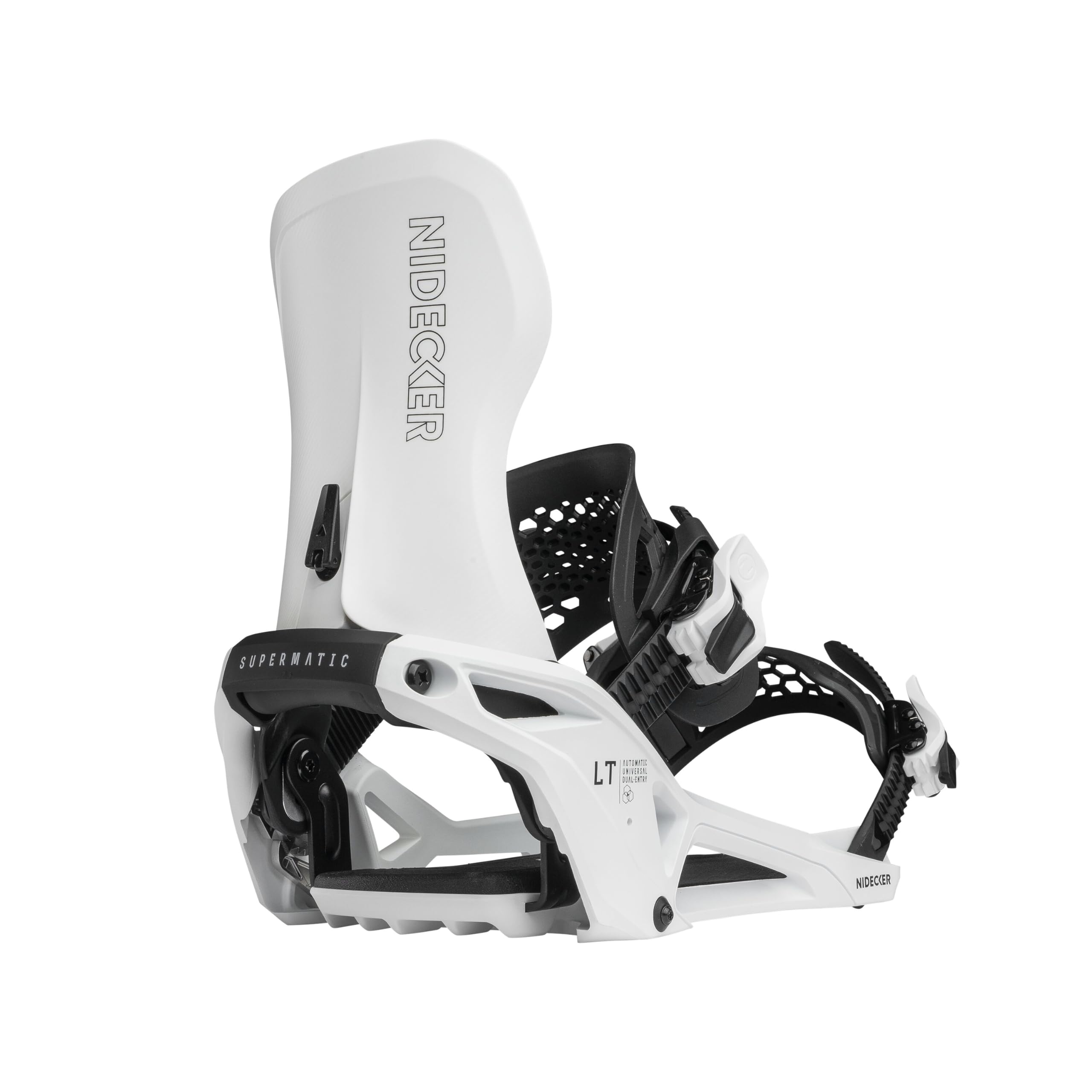 Nidecker LT Supermatic Snowboard Bindings - Automatic Dual-Entry Binding with Heel Pedal & Universal Fit - XL - White