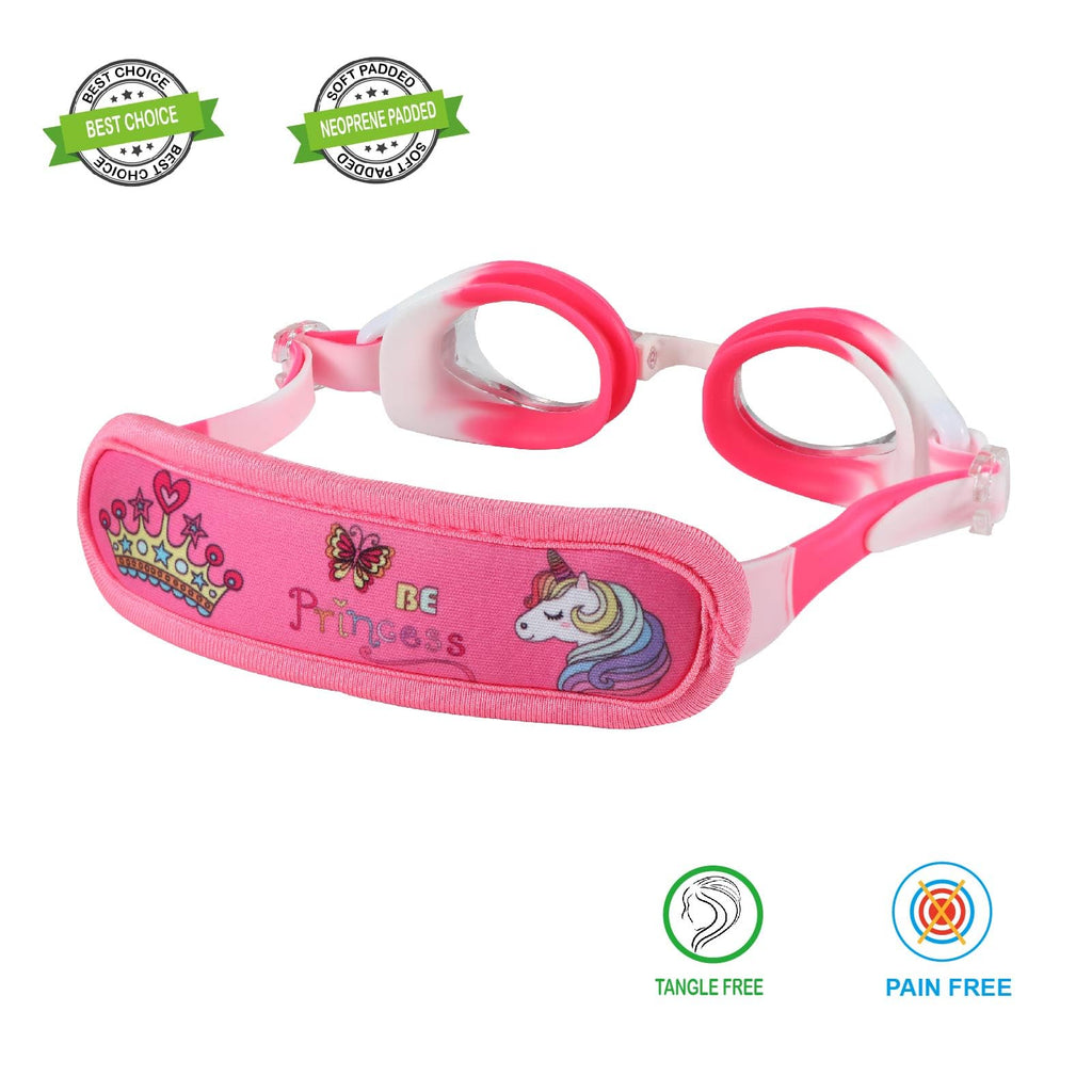 RUIGAO Kids Swim Goggles Age 2-6, Toddler Goggles No Hair Pull,UV Protection/Anti Fog/Padded HeadBand (1PK Extra - Pink Princess