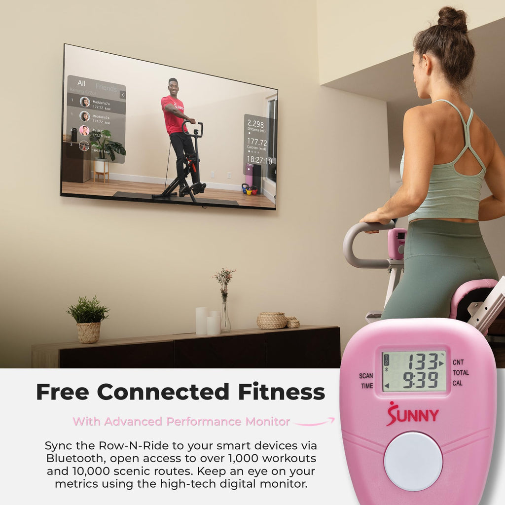 Sunny Health & Fitness Pink Row-N-Ride Plus, Squat Assist Trainer for Glutes and Full Body Workout, 330 LB Capacity, Adjustable