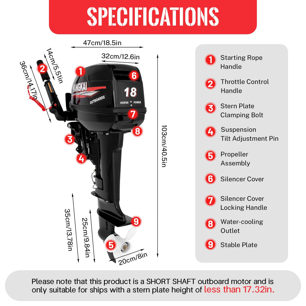 Bjtdllx Outboard Boat Motors, 2 Stroke 18Hp Outboard Motor Boat Motor, 246Cc Heavy Duty Fishing Boat Engine Marine Engine With C