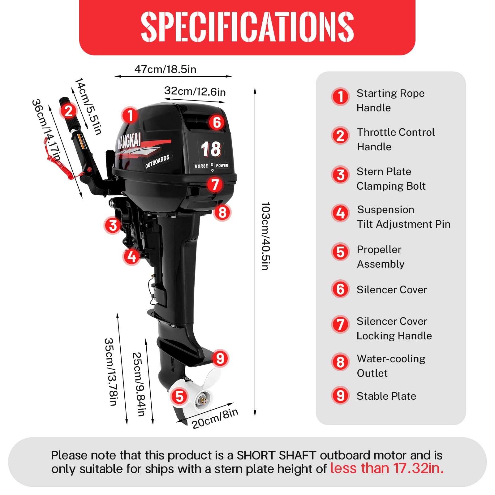 Bjtdllx Outboard Boat Motors, 2 Stroke 18Hp Outboard Motor Boat Motor, 246Cc Heavy Duty Fishing Boat Engine Marine Engine With C