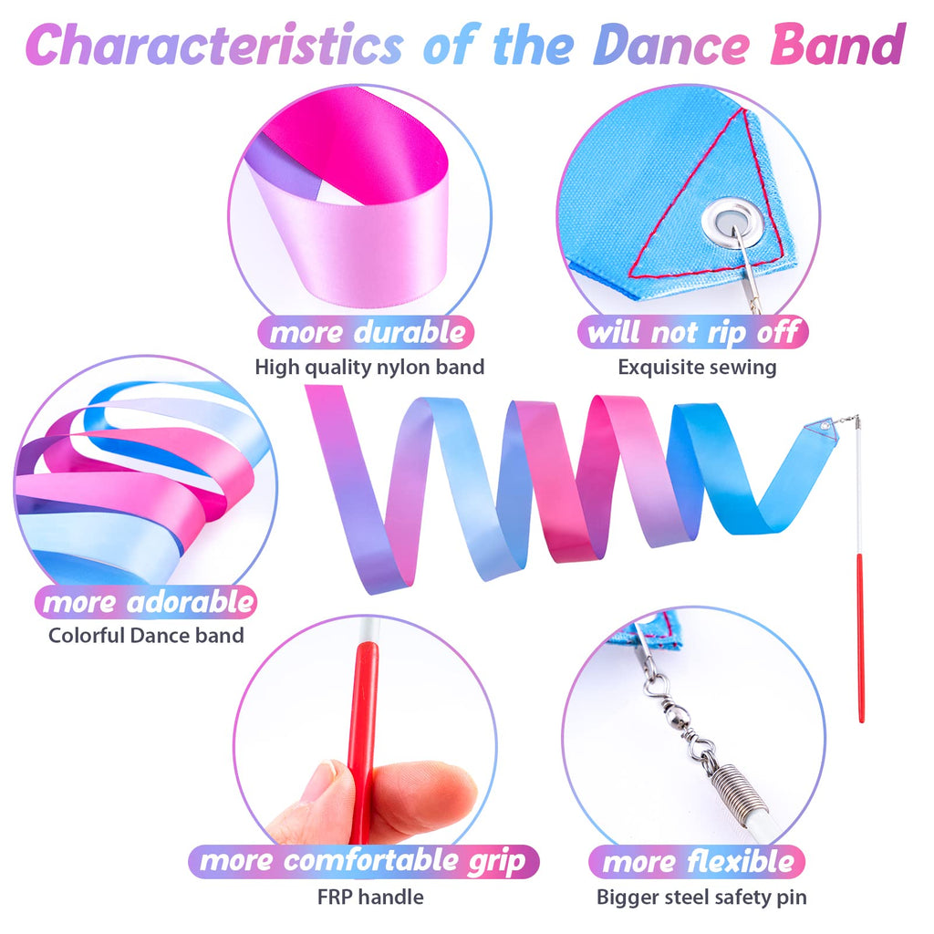 Cikyner Gymnastics Ribbon, 2 Pack Colorful Gymnastics Band With Stick, Dance Band Children Rainbow Band For School And Home Game