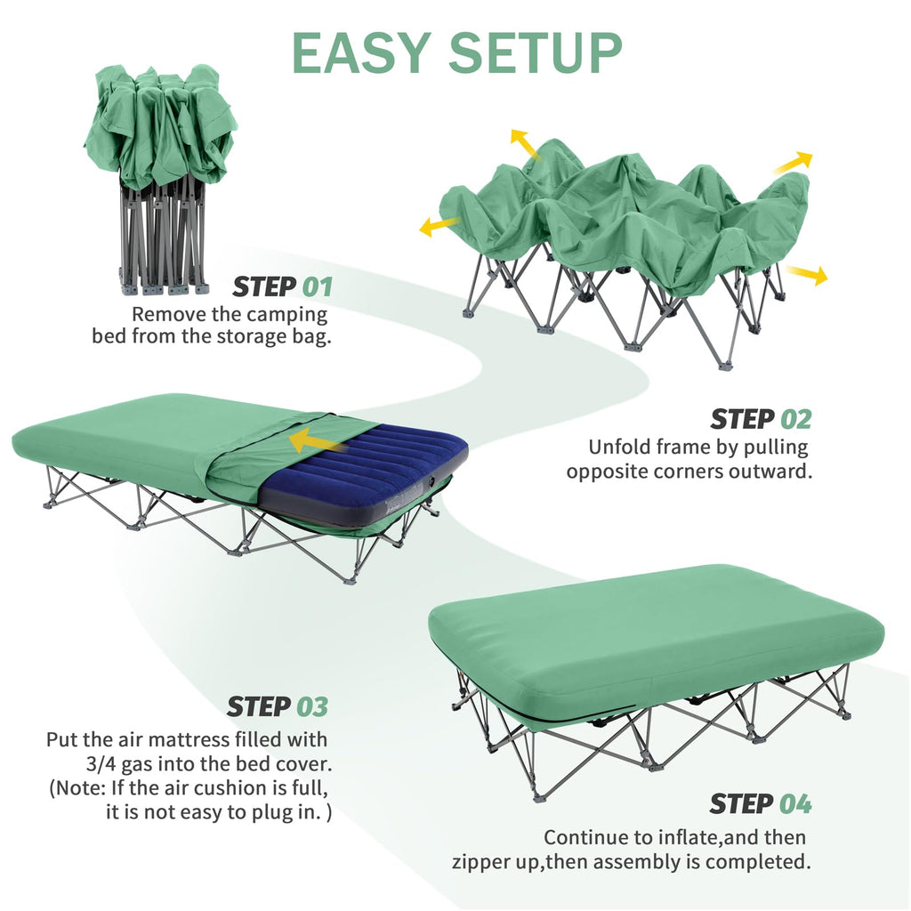 Kampkeeper Camping Cot,Camping Cots For Adults,Folding Camping Cot With Inflatable Air Mattress And Carry Bag,For Outdoor Travel
