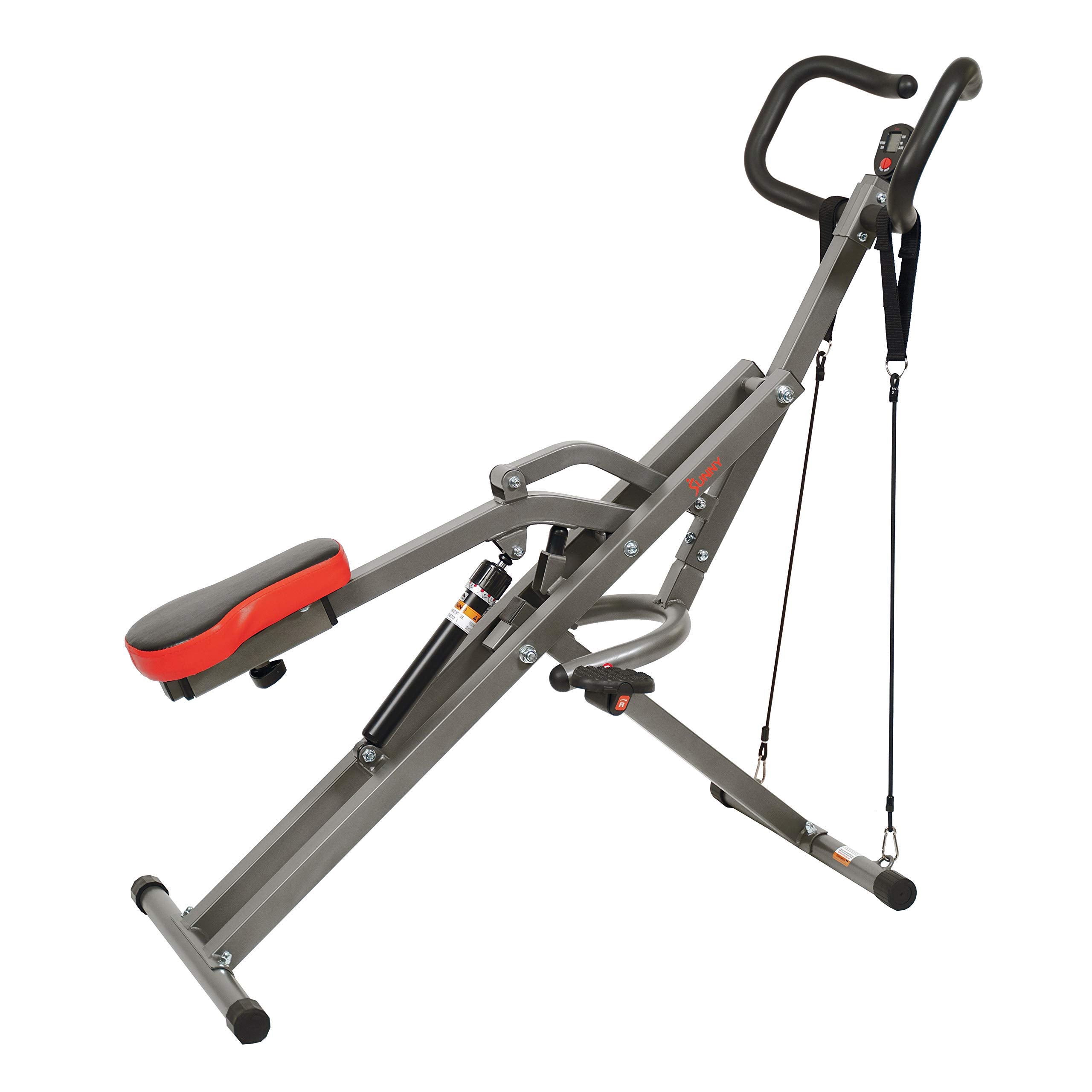 Sunny Health & Fitness Row-N-Ride Pro Squat Machine For Home, Foldable 300 Lb Capacity Rower With 12 Level Resistance Rower, Eas