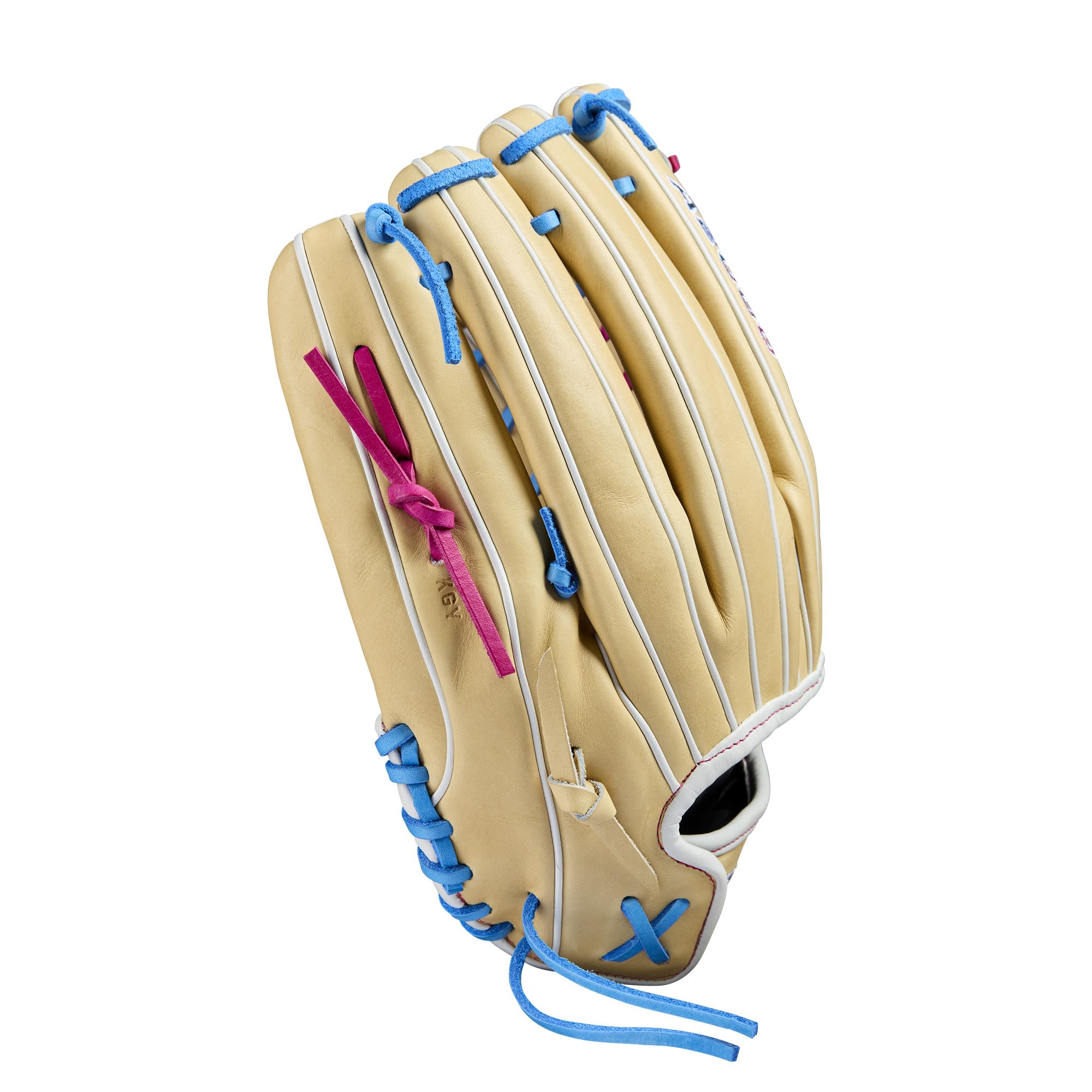 Wilson Winter 2024 A2000 T125 12.5'' Outfield Fastpitch Glove - Blonde/Blue/Flamingo, Left Hand Throw