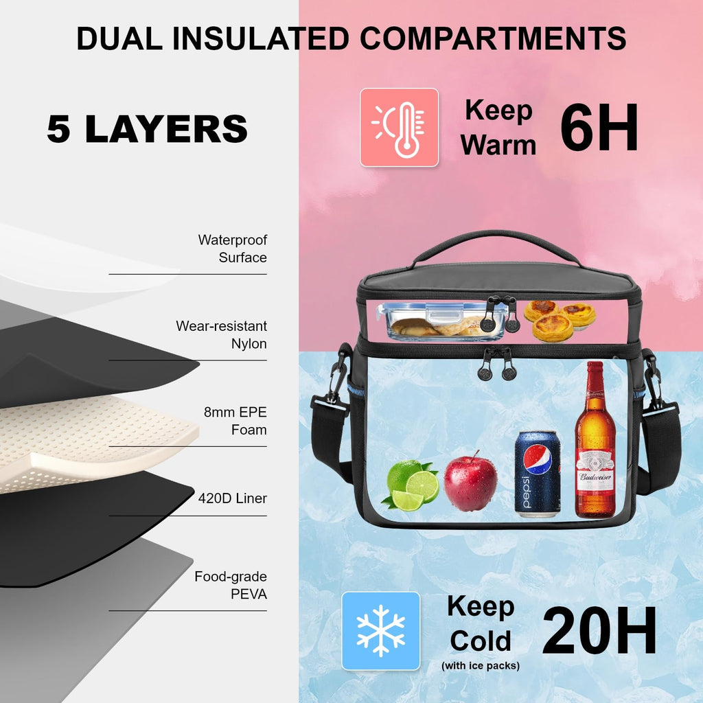 Everfun Small Cooler Bag Insulated Beach Cooler Lunch Bag For Men 24 Can Dual Compartments Reusable Waterproof Leak-Proof For Tr