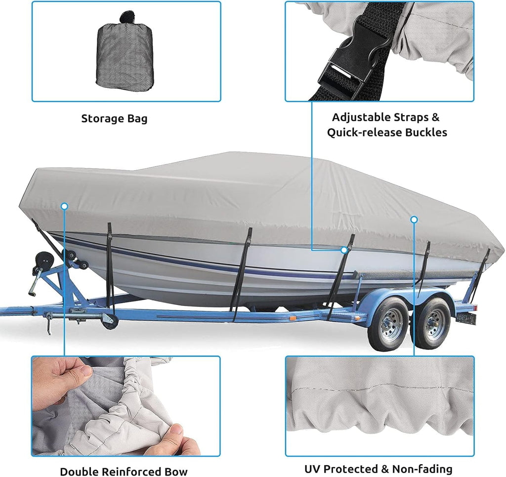 Mancro Bass Boat Cover 16-18.5Ft, Trailerable Waterproof Boat Covers, Fits V-Hull, Tri-Hull, Runabout Bowrider & Fishing Boats,