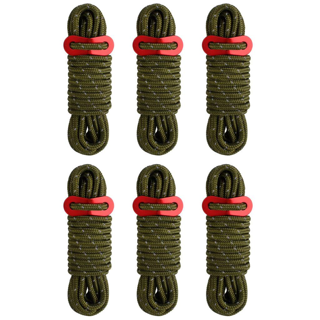 Triwonder 13Ft Reflective Guyline, 4Mm Nylon Tent Rope Paracord Cord With Guyline Adjuster For Camping Tent (Dark Green - 6 Pack