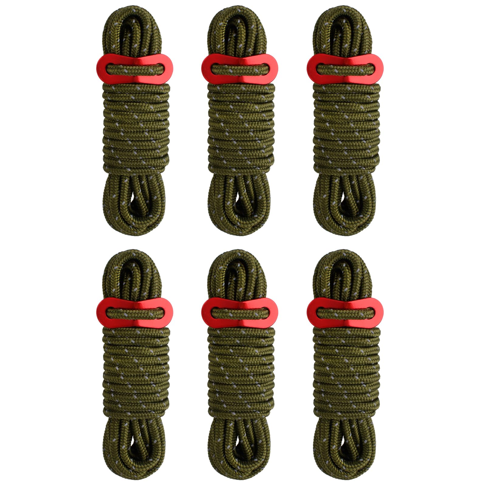 Triwonder 13Ft Reflective Guyline, 4Mm Nylon Tent Rope Paracord Cord With Guyline Adjuster For Camping Tent (Dark Green - 6 Pack