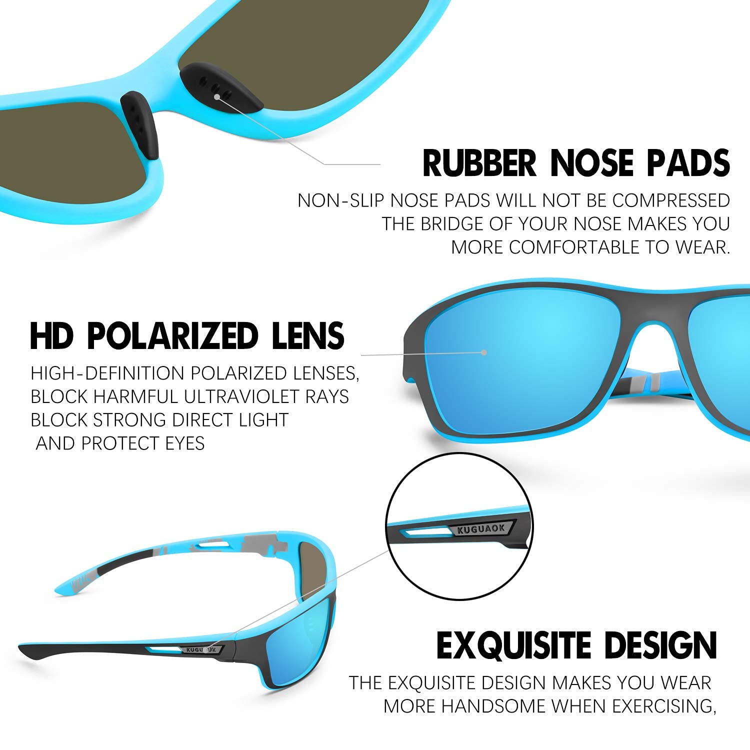 Kuguaok Polarized Sports Sunglasses For Men Driving Cycling Fishing Sun Glasses 100% Uv Protection Goggles