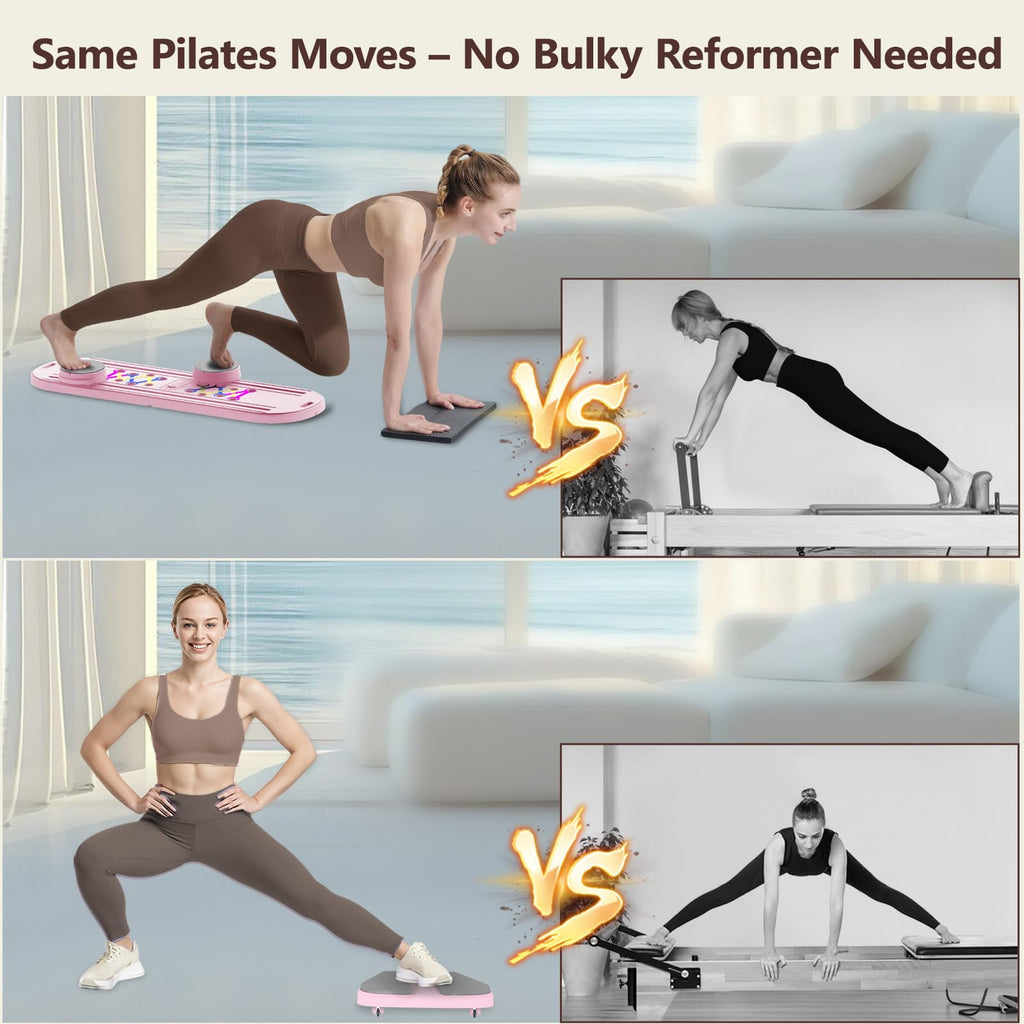 Foldable Pilates Reformer Board for at Home Workout, Pilates Board with Resistance Bands & Timer, Multifunctional Home Pilates E