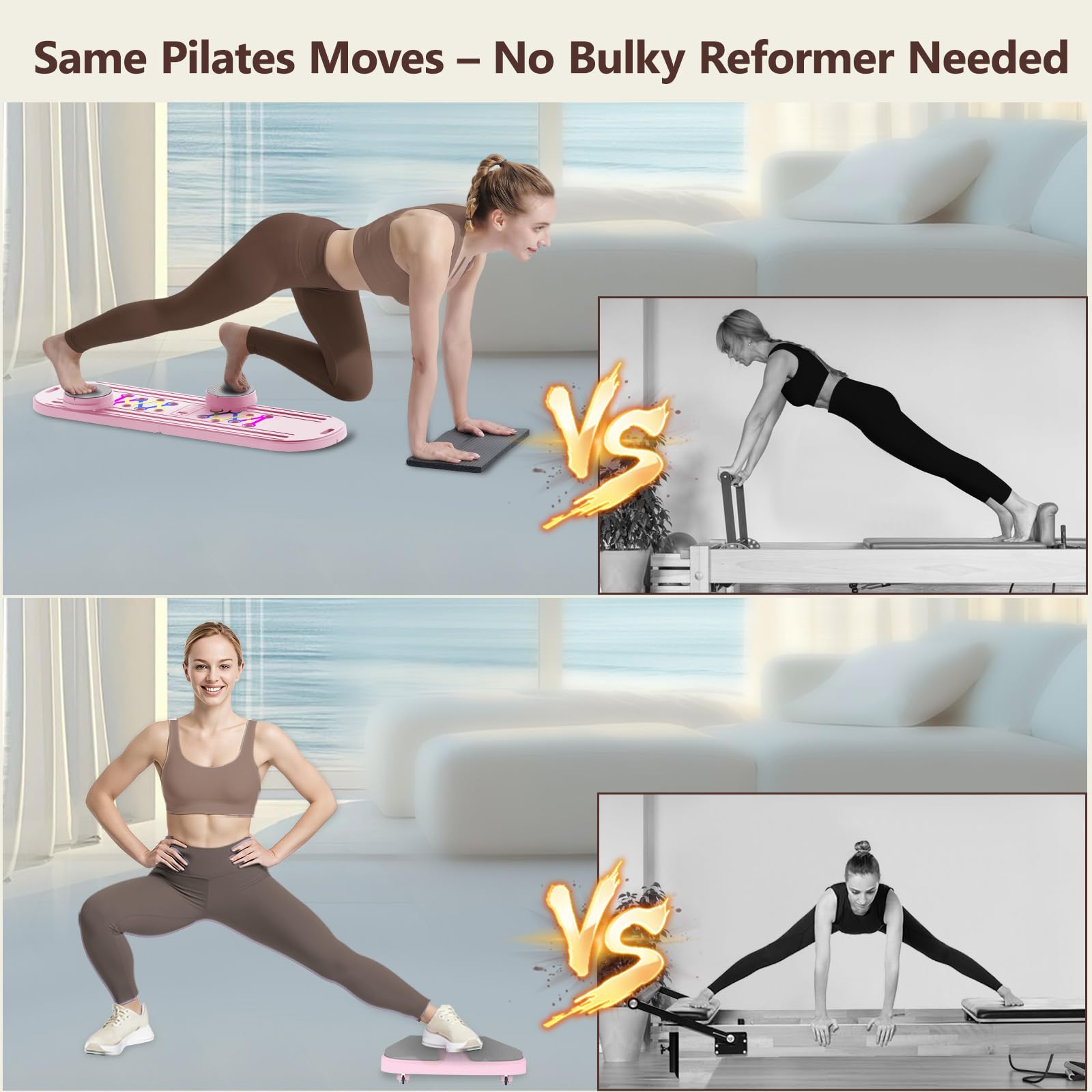 Foldable Pilates Reformer Board for at Home Workout, Pilates Board with Resistance Bands & Timer, Multifunctional Home Pilates E