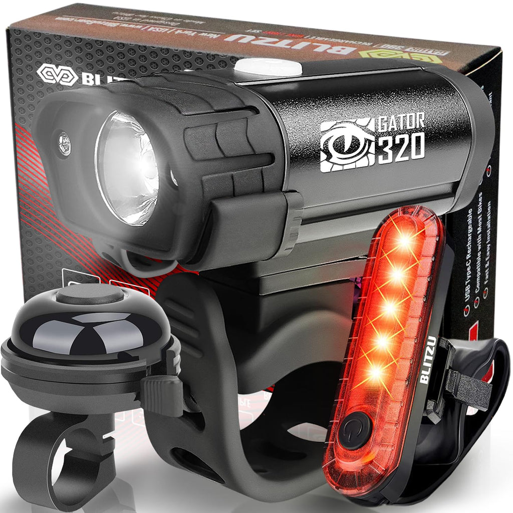 Stocking Stuffers For Men - Blitzu Gator 320 Rechargeable Bike Light Set - Night Riding Accessories, Cool Gadgets White Elephant