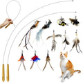 Ttcat Cat Wand Toys, 2Pcs Cat Wand Toy And 10Pcs Cat Feather Toys Cat Teaser Toy Refills,29 Flexible Steel Wire, Sturdy Wood Han