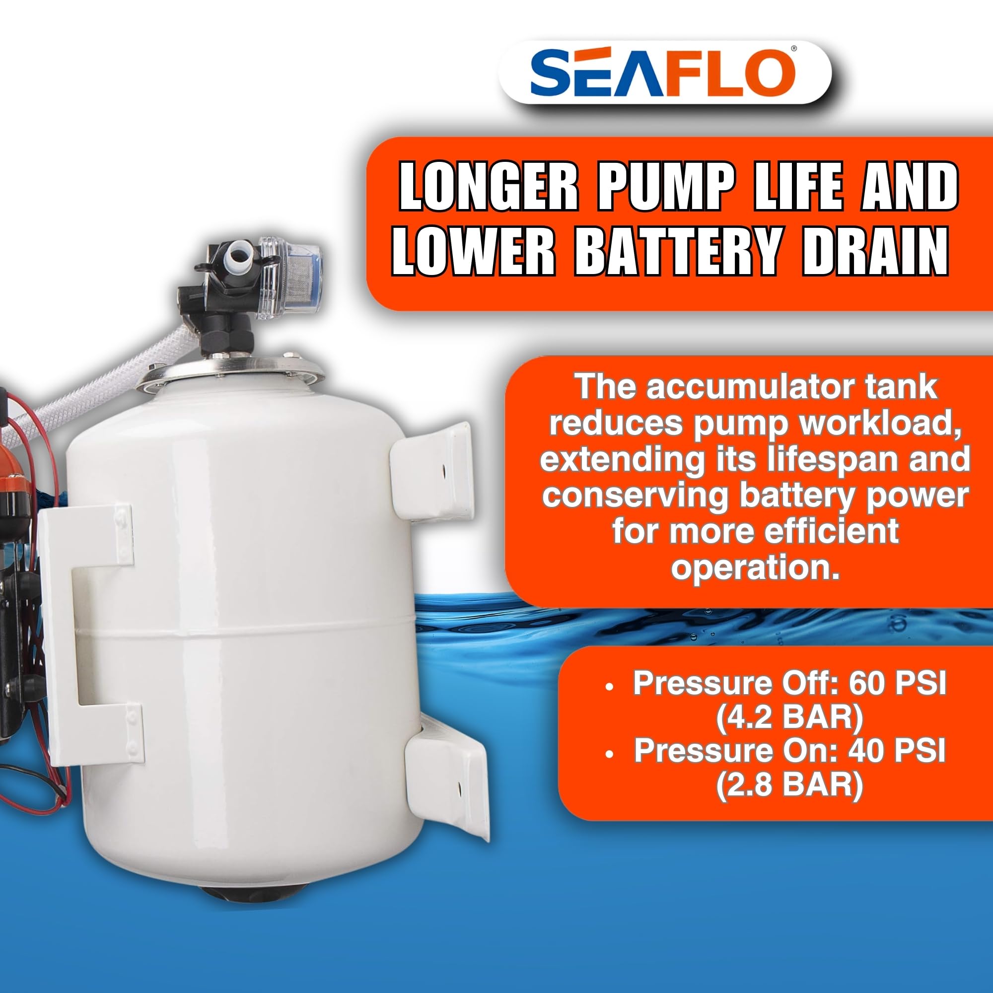 Seaflo 55-Series Water Pump And Accumulator Tank System - 12V Dc, 5.5 Gpm, 60 Psi, 2 Gallon Tank