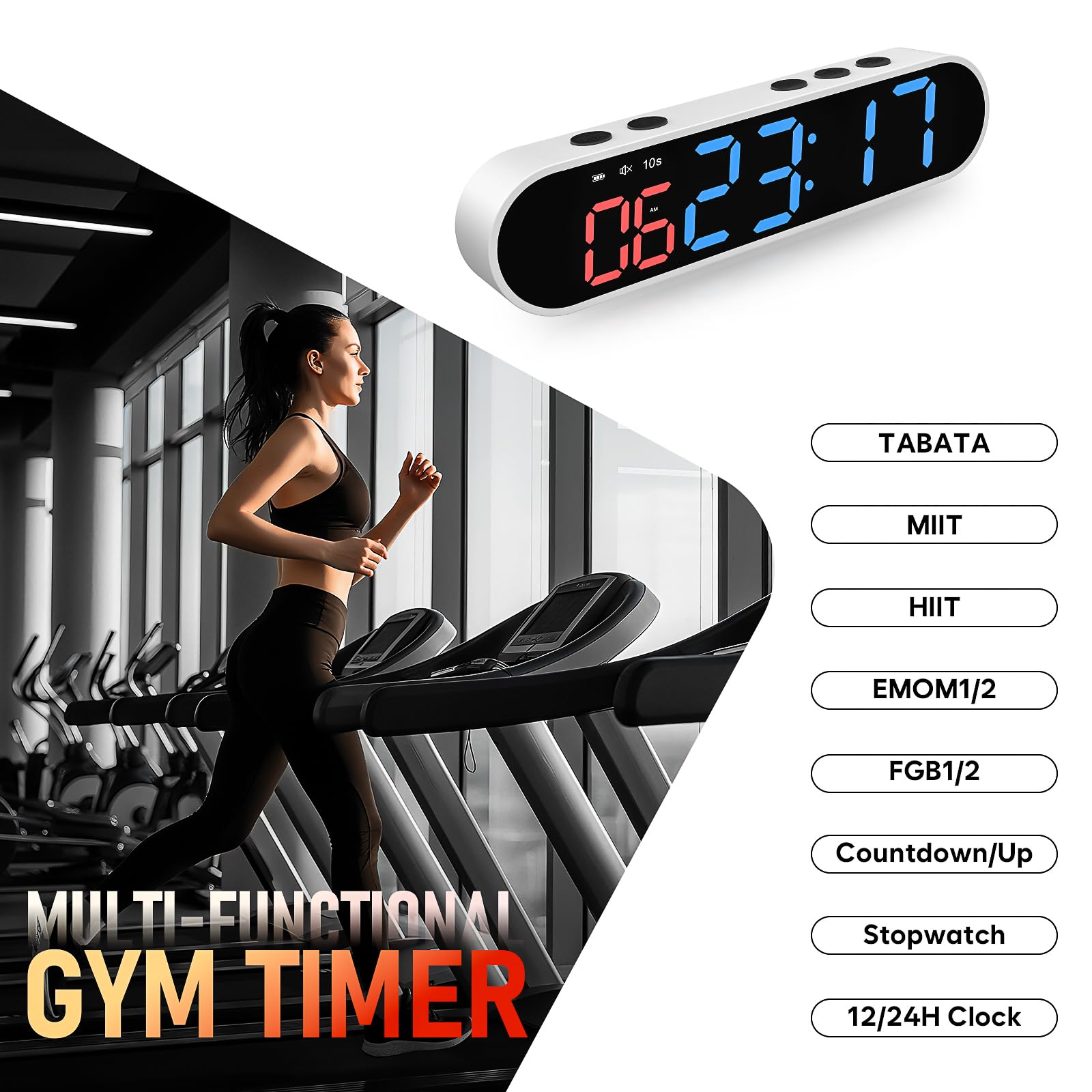 Dienmern Portable Gym Timer Clock With Strong Magnet - Workout Interval Timer With Countdown/Up/Stopwatch, 50Hours Powerful Batt