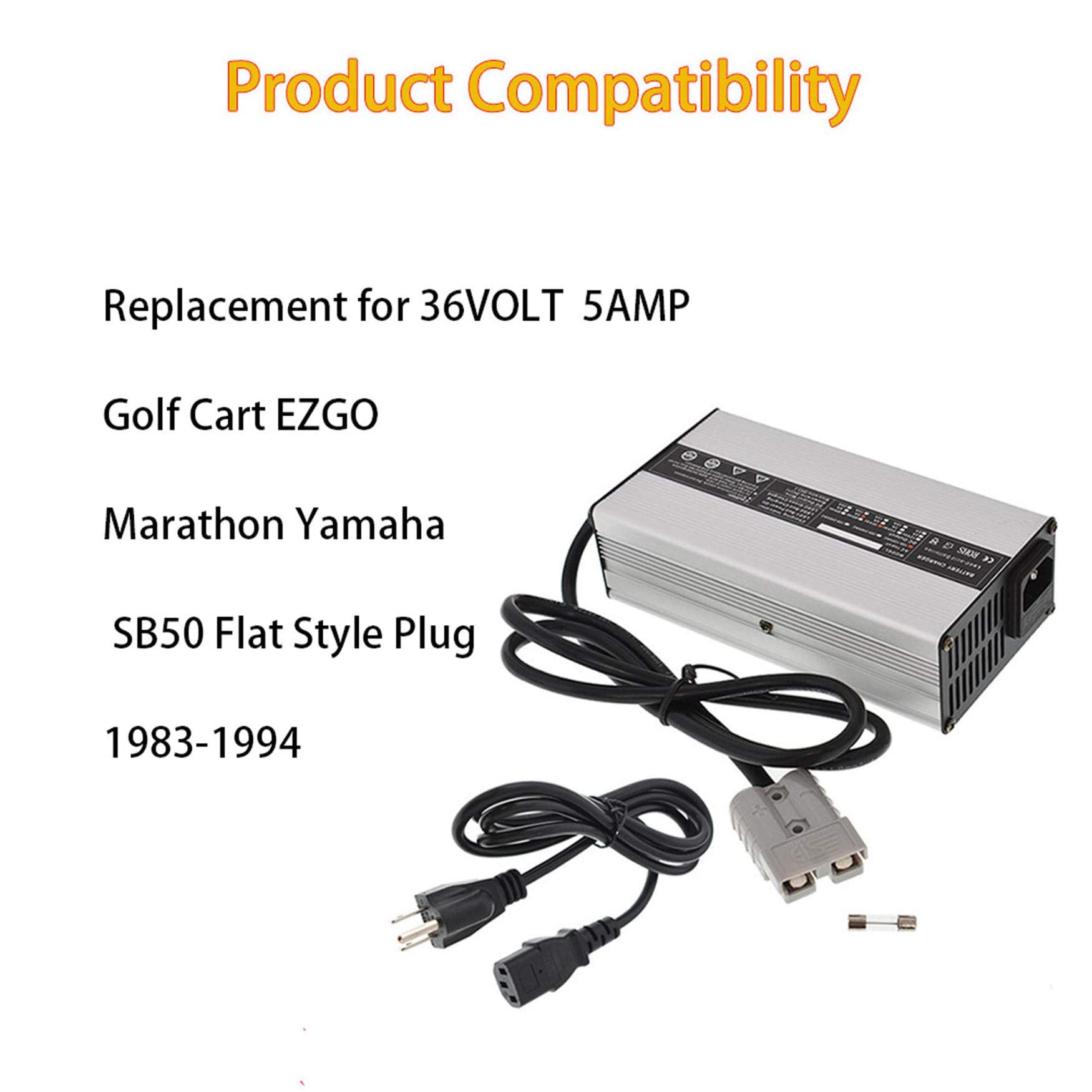 Wflnhb 36Volt 5Amp Battery Charger Replacement For Golf Cart Ezgo Marathon Yamaha Sb50 Flat Style Plug 83-94