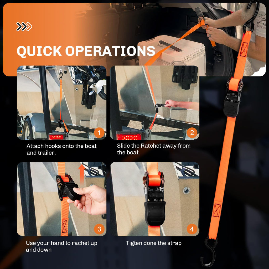Welluck Boat Trailer Transom Tie Down Straps 2400 Lbs, 1 Inch X 4 Ft Heavy Duty Retractable Ratchet Straps Tie Downs To Trailer