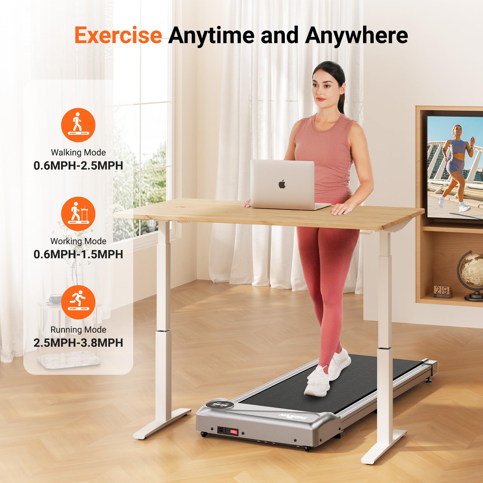 Therun Walking Pad Under Desk, Portable Mini Treadmill For Home/Office, 2.5Hp Jogging Machine With 300 Lbs Weight Capacity, Remo