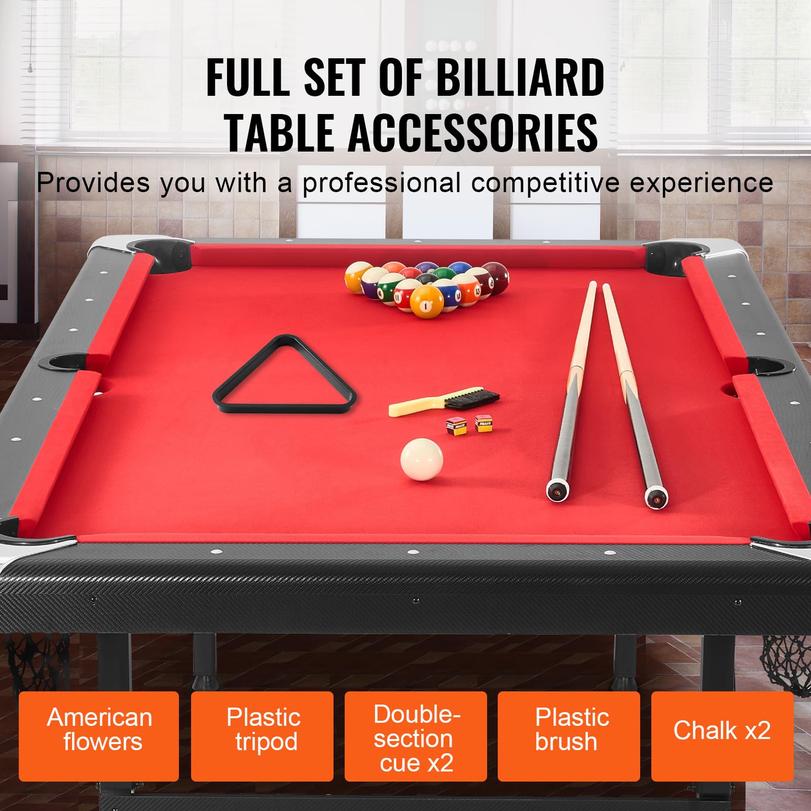 VEVOR Billiards Table, 7 ft Pool Table, Portable Foldable Space-Saving Table, Billiard Table Set Includes Balls, Cues, Chalks an