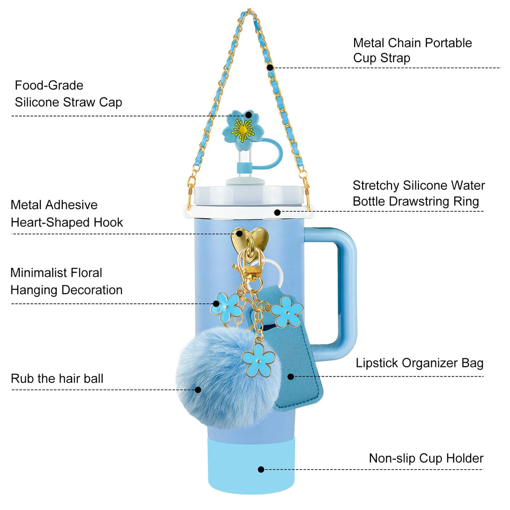 Velaco 11 PCS Accessories for Stanley Cup, Water Bottle Handle Strap for Stanley 30/40 oz tumbler with handle, including Straw T
