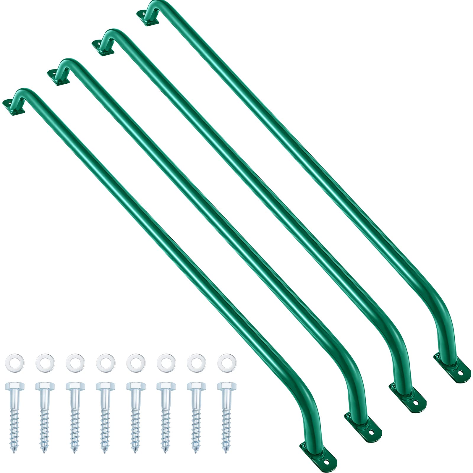 Lounsweer 4 Pack Playhouse Ladder Handle 37 Inch Monkey Bars Green Metal Safety Handles Grab Handle Bars for Kids Playground Acc