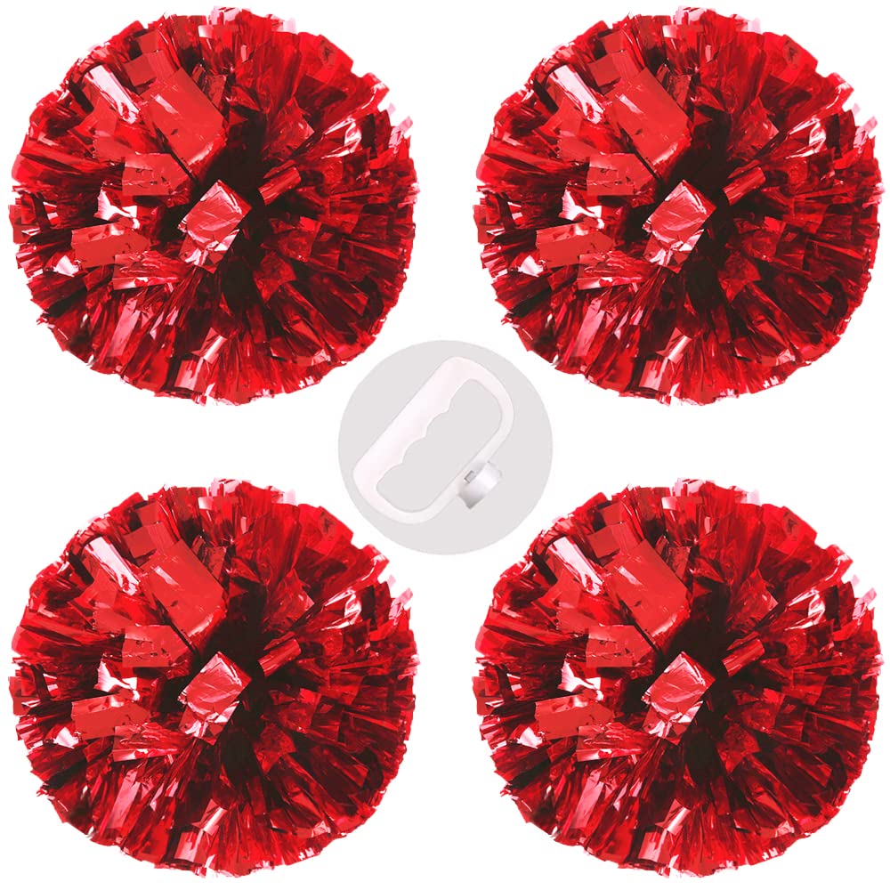 Puzine 4Pack 13'' Cheerleading Pom Poms With New Handle For Team Spirit Sports Dance Cheering Kids Adults 100G (4 Pack Red)