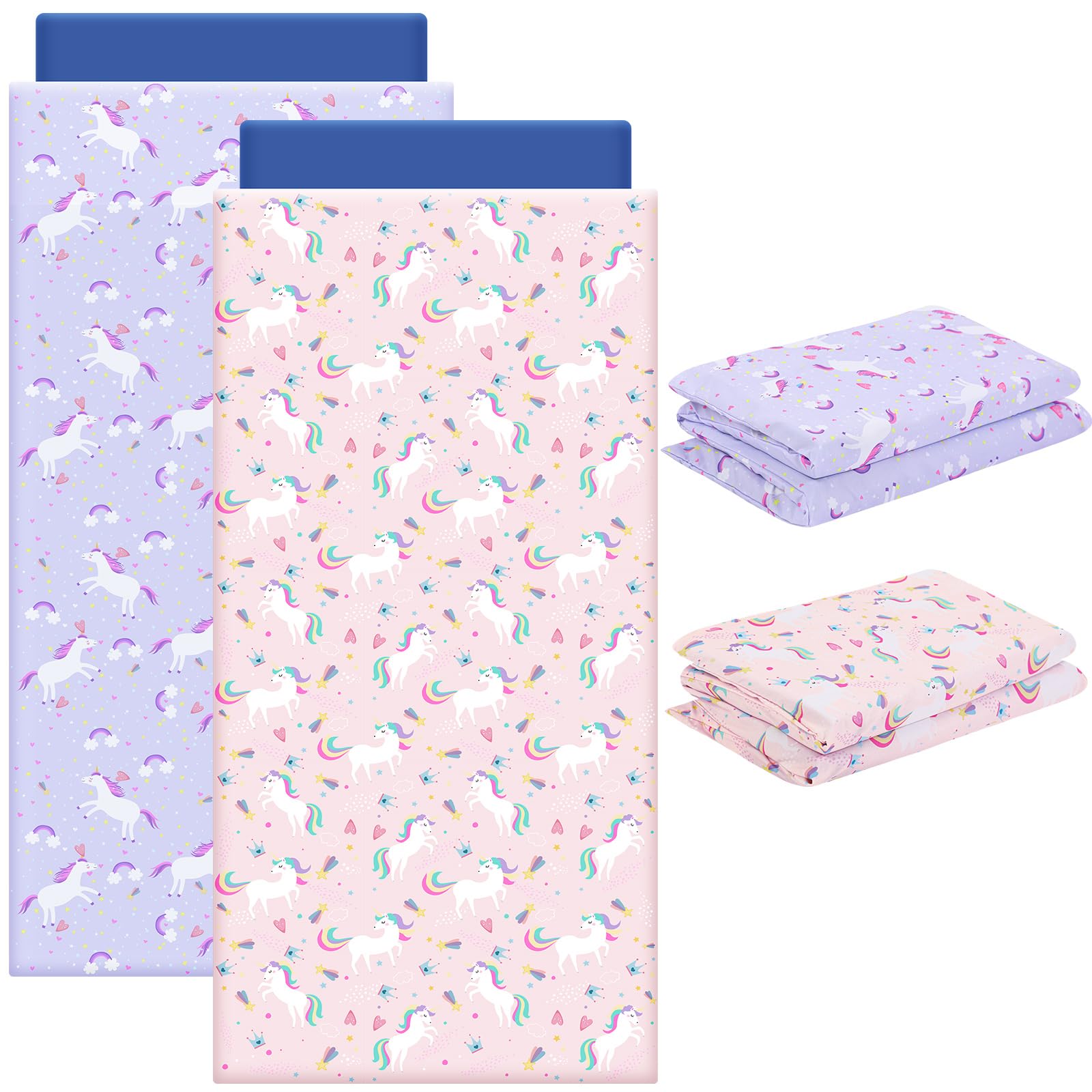 CroBlissful 2 Pcs Unicorn Nap Mat Cover for Girls Boys Sewn in Flap Design Pink Purple Pastel Sleeping Kids Nap Mat Covers Soft 