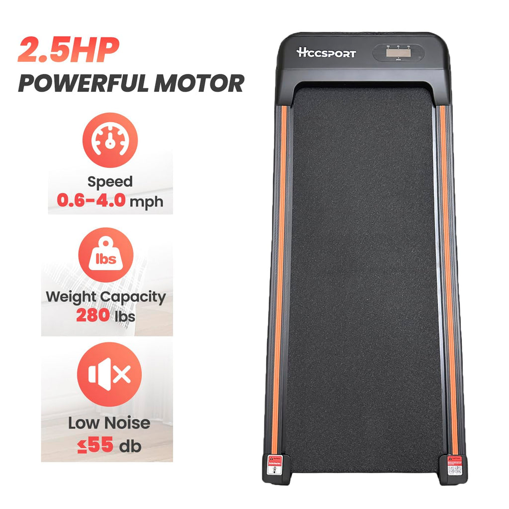 Hccsport Under Desk Walking Pad Treadmill With Remote Control 2.5 Hp Led Display Compact Small Treadmill With Incline For Home O