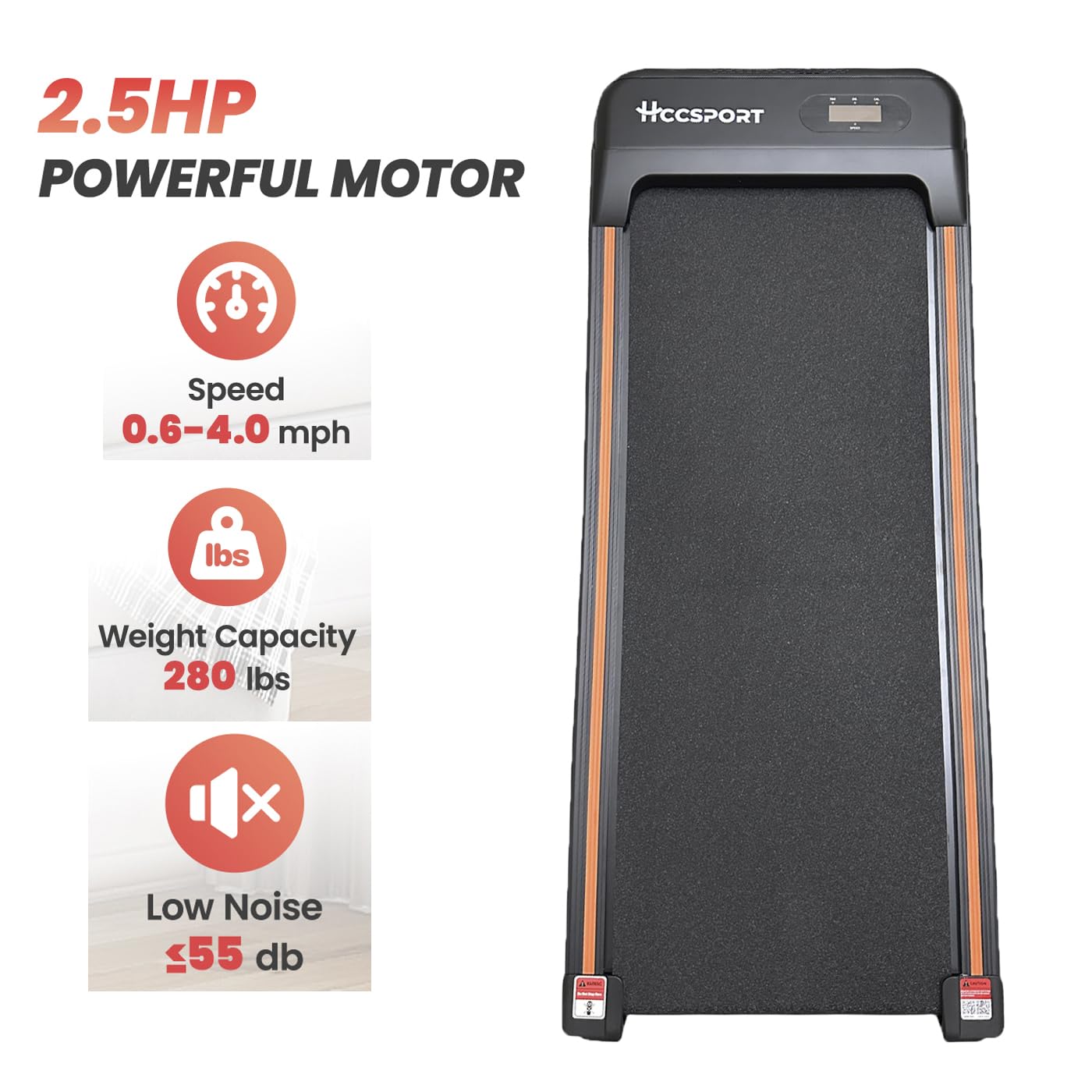 Hccsport Under Desk Walking Pad Treadmill With Remote Control 2.5 Hp Led Display Compact Small Treadmill With Incline For Home O