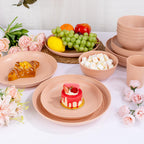 Rubtlamp 16Pcs Plastic Wheat Straw Dinnerware Set, Reusable Plastic Plate Set For 4, Kitchen Plates And Bowls Set (Orange Pink)