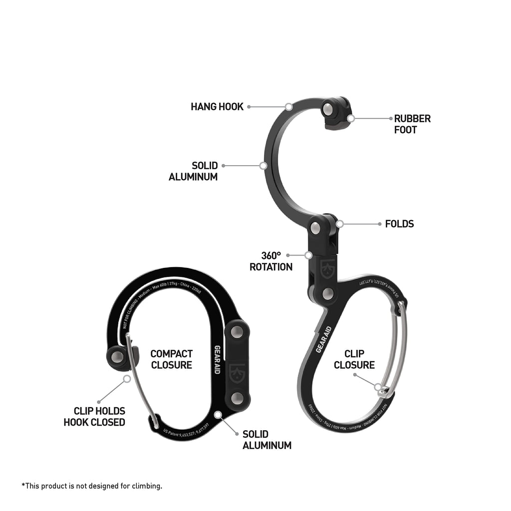 Gear Aid Heroclip Carabiner Gear Clip And Hook (Medium) For Camping, Backpack, And Garage Organization, Orange, 1 Pack