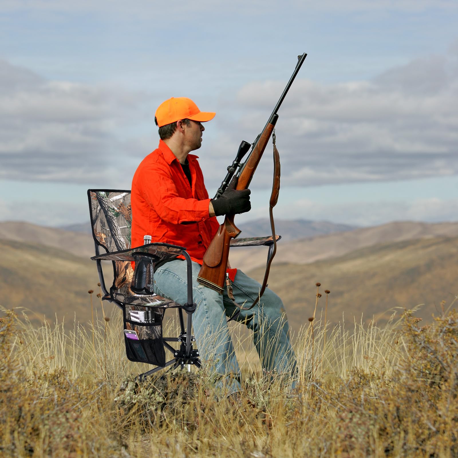 Goplus Swivel Camping Chair, Portable Hunting Chair For Adults W/Cup Holder & Carrying Bag, Folding 360-Degree Free Rotation Law
